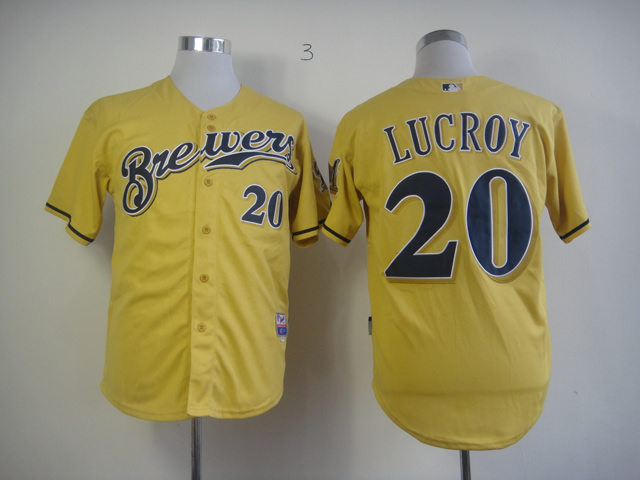 Men Milwaukee Brewers #20 Lucroy Yellow MLB Jerseys->milwaukee brewers->MLB Jersey